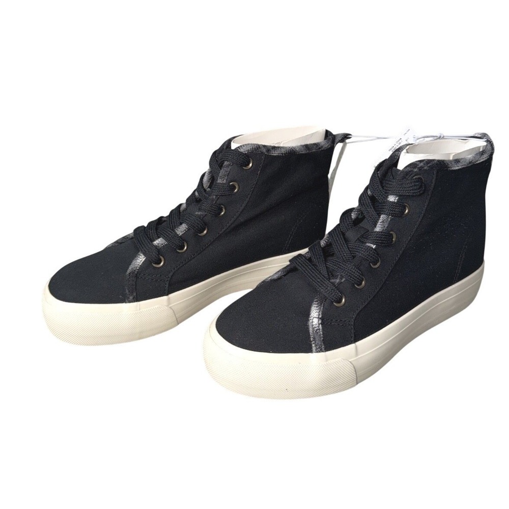 Old Navy High Top Sneakers Girls 4Y Black Plaid Platform Canvas Lace Up Skater